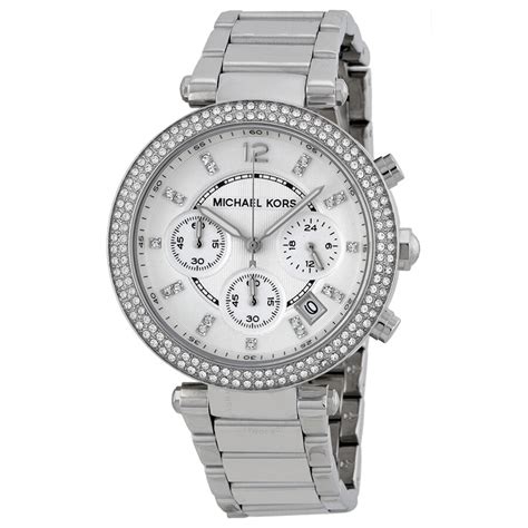 michael kors watches silver chronograph with stones|Michael Kors stainless steel watch.